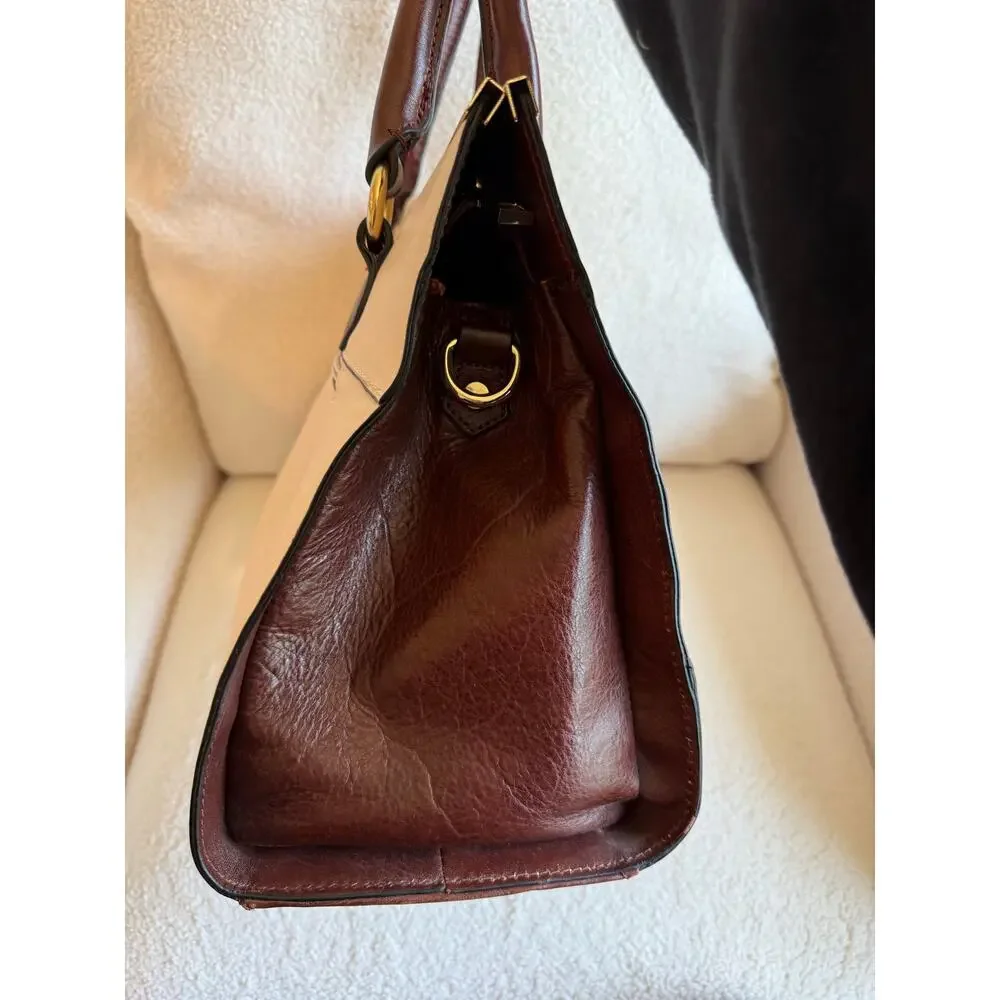 Wilsons Satchel Handbag Women's Cream/Brown/Black Leather MultiColor Colorblock